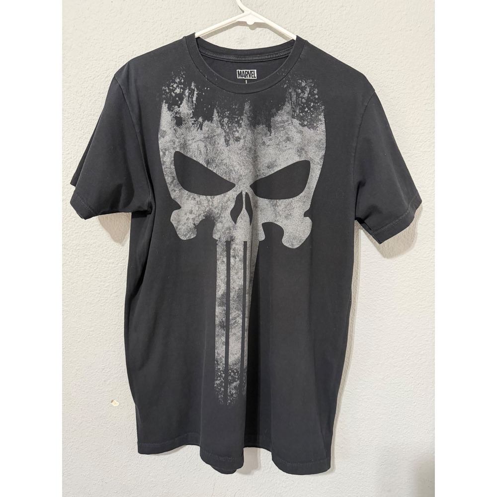 Marvel Punisher Skull Graphic T-Shirt Mens Large Black Distressed Short Sleeve